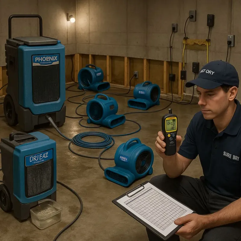 Structural Drying and Dehumidification process in Hemby Bridge, NC